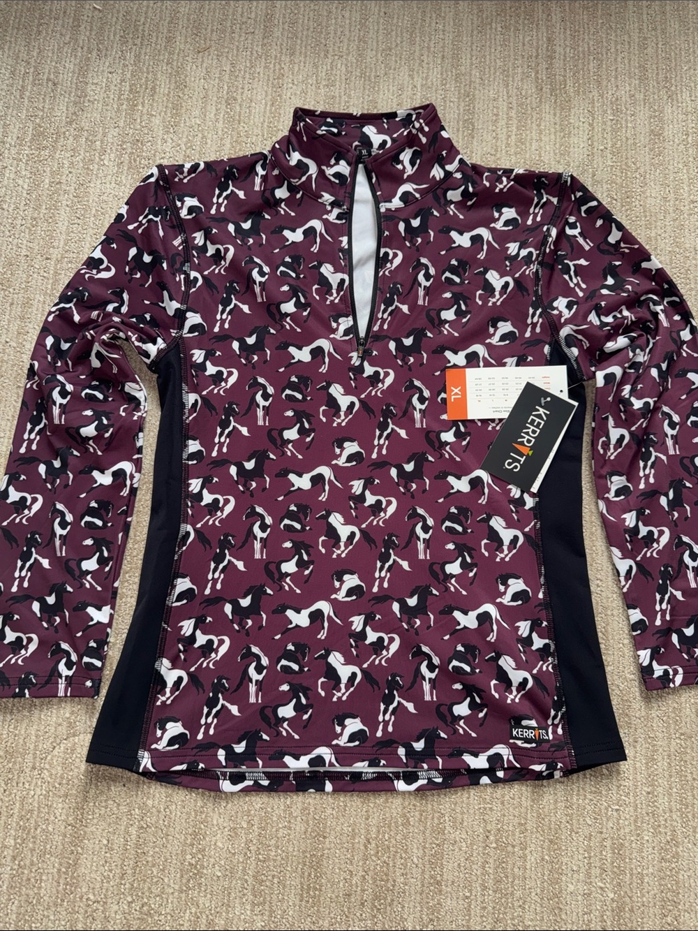 Kerrits Youth XL On Course Quarter Zip Fleece Tech Top Bony Pony Maroon Riding